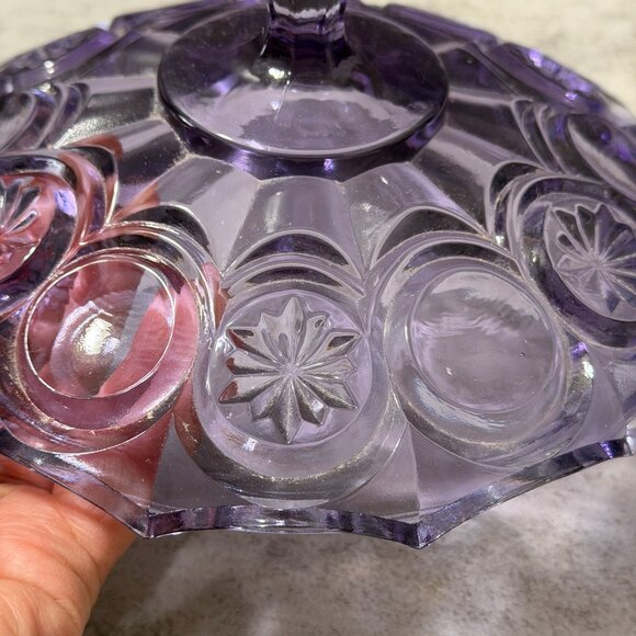 Fenton Vintage Neodymium Knobby Bulls Eye Candy Box Wisteria Covered Dish 9385WT - Picture 5 of 12